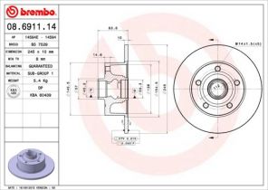 Brembo 08.6911.14 - Brzdový kotúč -