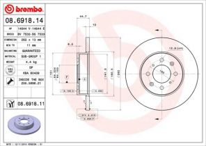 Brembo 08.6918.14 - Brzdový kotúč -