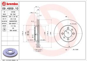 Brembo 09.4959.10 - Brzdový kotúč -