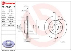 Brembo 09.6943.10 - Brzdový kotúč -