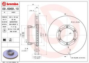 Brembo 09.6969.10 - Brzdový kotúč -