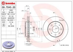 Brembo 09.7043.20 - Brzdový kotúč -