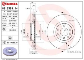 Brembo 09.9399.14 - Brzdový kotúč -