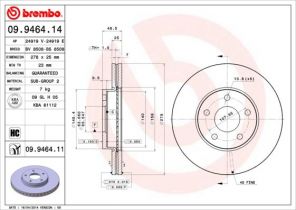 Brembo 09.9464.11 - Brzdový kotúč -