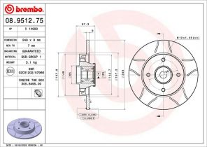 Brembo 08.9512.75 - Brzdový kotúč -