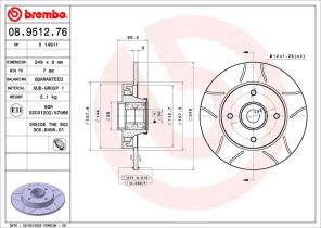 Brembo 08.9512.76 - Brzdový kotúč -