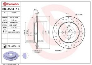 Brembo 08.A534.1X - Brzdový kotúč -