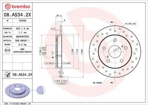 Brembo 08.A534.2X - Brzdový kotúč -