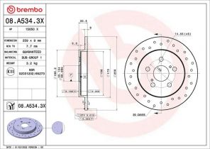 Brembo 08.A534.3X - Brzdový kotúč -