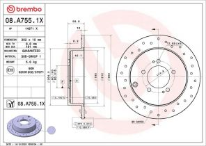 Brembo 08.A755.1X - Brzdový kotúč -