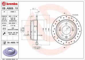 Brembo 08.A869.1X - Brzdový kotúč -
