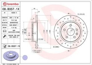 Brembo 08.B357.1X - Brzdový kotúč -