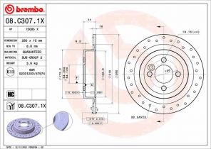 Brembo 08.C307.1X - Brzdový kotúč -