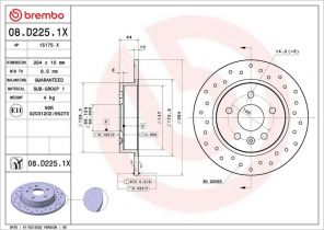Brembo 08.D225.1X - Brzdový kotúč -