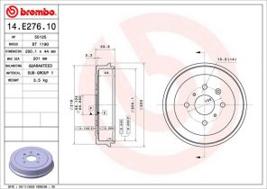 Brembo 14.E276.10 - Brzdový bubon -