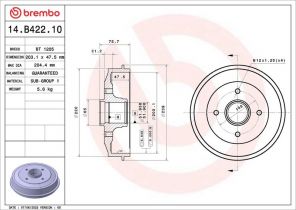Brembo 14.B422.10 - Brzdový bubon -