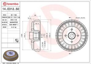 Brembo 14.E312.50 - Brzdový bubon -