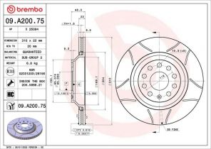 Brembo 09.A200.75 - Brzdový kotúč