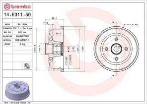 Brembo 14.E311.50 - Brzdový bubon -