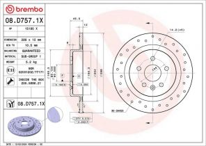 Brembo 08.D757.1X - Brzdový kotúč -