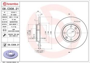 Brembo 08.C308.21 - Brzdový kotúč -