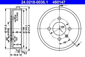 ATE 24.0218-0036.1 - Brzdový bubon