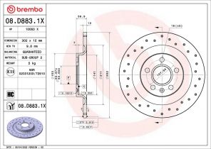 Brembo 08.D883.1X - Brzdový kotúč -