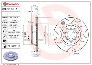 Brembo 09.9167.1S - Brzdový kotúč -