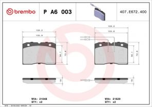 Brembo P A6 003 - Brzdové platničky -
