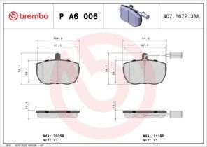 Brembo P A6 006 - Brzdové platničky -