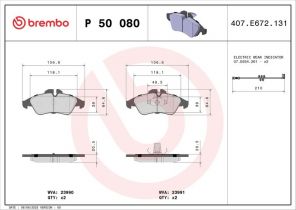 Brembo P 50 080 - Brzdové platničky -