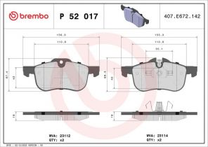Brembo P 52 017 - Brzdové platničky -