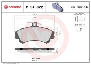 Brembo P 54 022 - Brzdové platničky -