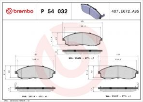 Brembo P 54 032 - Brzdové platničky -