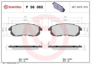 Brembo P 56 065 - Brzdové platničky -