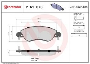 Brembo P 61 070 - Brzdové platničky -