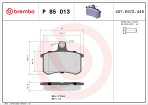 Brembo P 85 013 - Brzdové platničky -