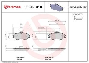 Brembo P 85 018 - Brzdové platničky -