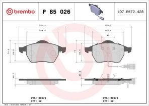 Brembo P 85 026 - Brzdové platničky -