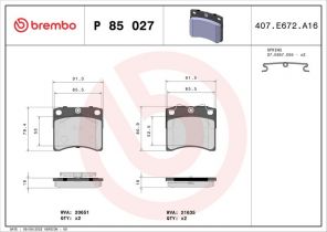 Brembo P 85 027 - Brzdové platničky -