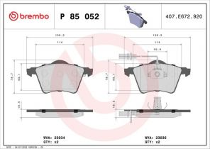Brembo P 85 052 - Brzdové platničky -