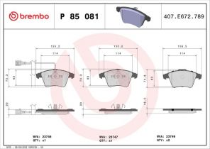 Brembo P 85 081 - Brzdové platničky -