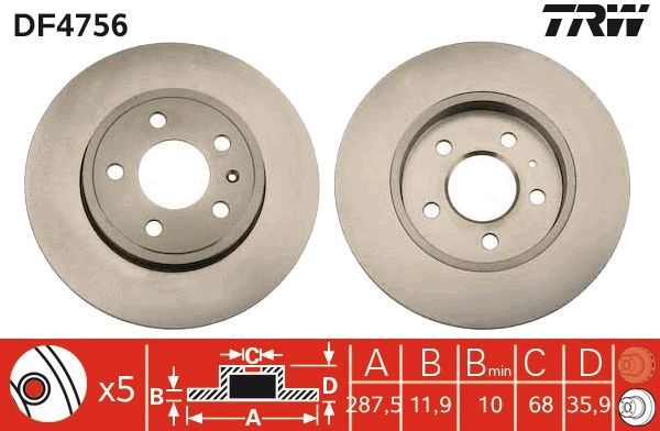 TRW DF4756 - Brzdový kotúč -