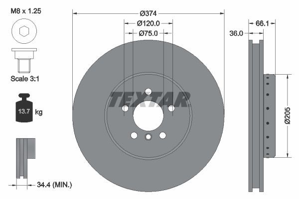Textar 92266025 - Brzdový kotúč -