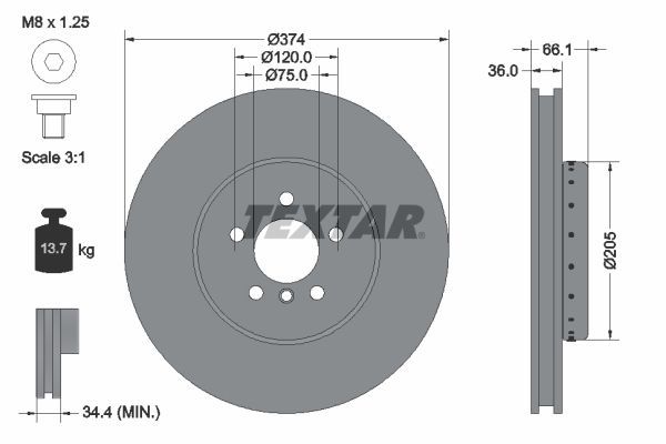 Textar 92266125 - Brzdový kotúč -