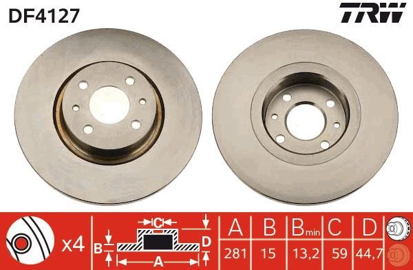 TRW DF4127 - Brzdový kotúč -