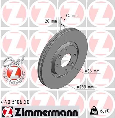Zimmermann 440.3106.20 - Brzdový kotúč -