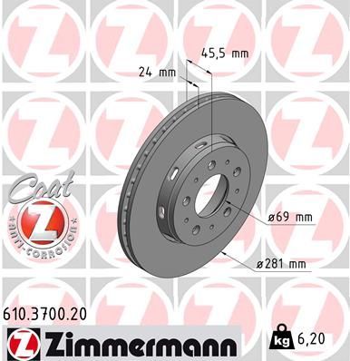 Zimmermann 610.3700.20 - Brzdový kotúč -
