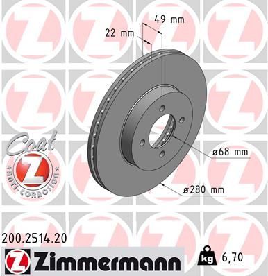 Zimmermann 200.2514.20 - Brzdový kotúč -