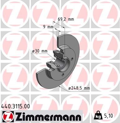 Zimmermann 440.3115.00 - Brzdový kotúč -